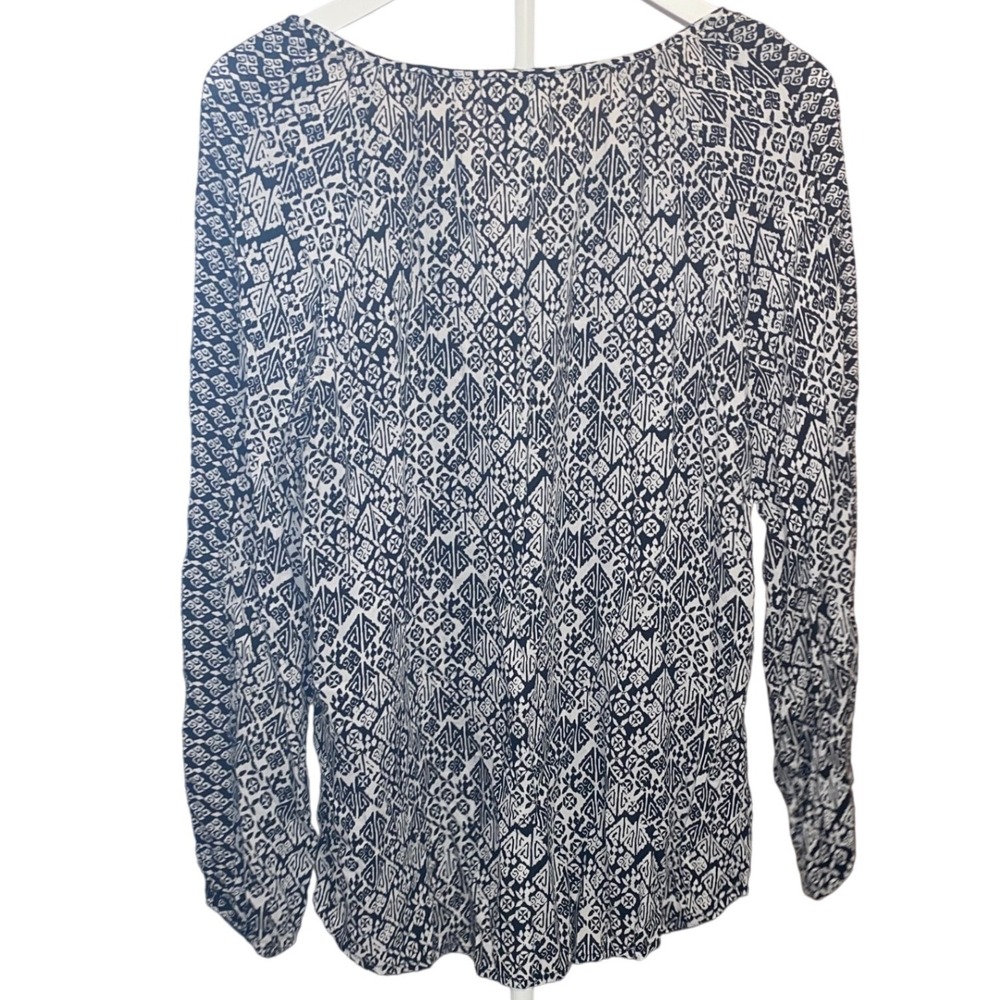 Faded Glory Womens Black White Peasant Blouse Tassel Tie Long Sleeve Boho Top - Picture 4 of 9